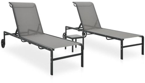 Festnight 2er Set Gartenliege mit Tisch Doppel Sonnenliege 2 Personen Garten Doppelliege Outdoor Liege Garten Liege Outdoor Liegestuhl Textilene und Stahl