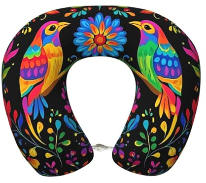 ZSUUGJ Coussin de cou rétro en mousse à mémoire de forme avec fleurs et oiseaux, support ergonomique pour la tête et le cou pour avion, voiture, train, bureau et maison