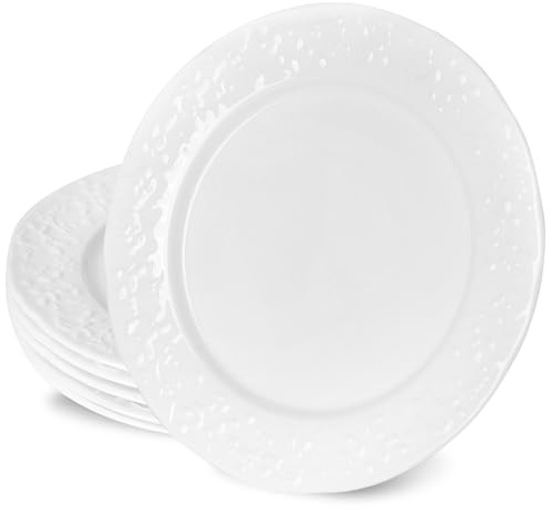 UIBFCWN Assiettes Plates en Céramique, 6 Pièces, Grandes Assiettes Blanches 26 cm, Assiette Plate à Dîner pour Salade, Plat Principal, Passe au Micro ondes et au Lave-vaisselle