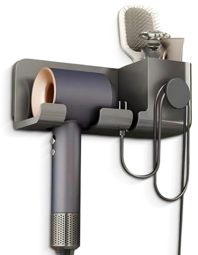 TAIZER Porta Phone Bagno da Muro, con Custodia per La Spina, con Cestino Portaoggetti, Adatto alla Maggior Parte degli Asciugacapelli, può Essere Utilizzato in Casa, in Hotel o dal Parrucchiere