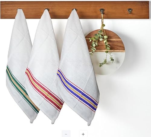 Russo Tessuti Set 6 Strofinacci Cotone Cucina Stoviglie Canovaccio Bianco Riga Colore Contrasto Bianco