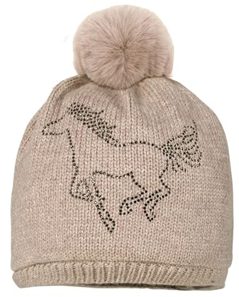 maximo MINI Girl-Mütze Pferd Strass, Kunstfellpompon, Vollfutter