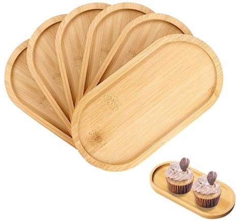 6 Pieza Posavasos de Madera, Bandeja de Madera Ovalada, Posavasos de Tartas, Adecuado para Croissants, Café, Té, para el Desayuno o Bandejas Decorativas (17,5 * 8,8 cm)
