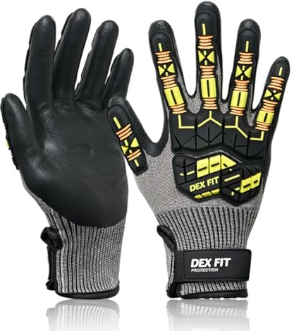 DEX FIT SSG513 slagtåliga handskar i rostfritt stål, ANSI A5, hållbart halkfritt nitrilgrepp, pekskärm, bekväm stretchig passform, tunn och andningsbar, maskintvättbar; grå M (8), 1 par