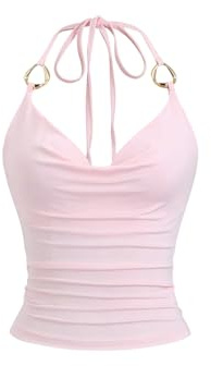 GORGLITTER halterneck topp damer rygglös axelbandstopp elegant hållare neck-topp Y2K rynkad topp ärmlös crop top vattenfall urringning toppar