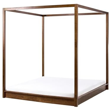 Beliani Cama con Dosel Estilo Minimalista de Madera 160 x 200 cm Dormitorio marrón Oscuro Herliere