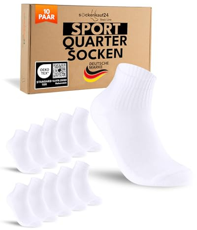 sockenkauf24 10 Paires Chaussettes de Sport Quarter Homme Femme Chaussettes de Tennis Respirantes et Renforcées