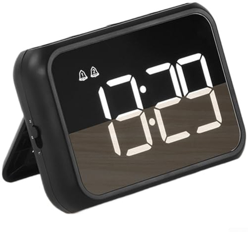 Sveglia digitale con grande display, sveglia LED ricaricabile da comodino con display digitale, funzione snooze USB, luminosità regolabile, magnetica, bianco nero 10x7x2.5cm (nero)
