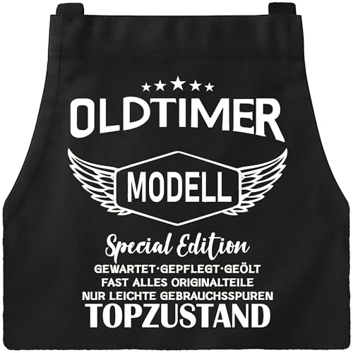 DXDXDXD Grillschürze für Männer Kochschürze Herren Schürze lustig, Grill schürze für Männer küchenschürze Herren personalisiert mit 4 Taschen OLDTIMER