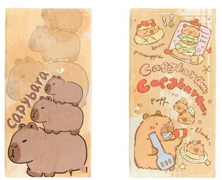 ISABELLA MOON 2PCS Children's Facial Towel, Kids Washcloth Towels, Cotton Kids Face Towels, Cute Kitty dog Hand Towel Set, Children Wash Cloths for Hand Face Shower, 35x 70 CM (Capybara)