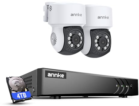 ANNKE Human/Vehicle Detection CCTV Security Camera System, 8 Channel H.265+ DVR, 2 PT Cameras, Weatherproof Outdoor Indoor, Color Night Vision, 24/7 Recording, 4TB Hard Drive