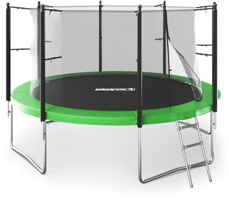 Unix Line Trampolin Outdoor 366 cm – Gartentrampolin Komplettset mit Leiter, Innenliegendem Sicherheitsnetz & Gepolsterten Stangen | 72 Federn, 4 W-Standfüße | CE-Zertifiziert, Wetterfest, bis 150 kg