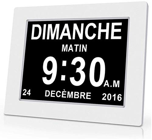 OLDTIME® 8 LCD Horloge Numérique Calendrier avec Date, Jour Et Heure | Alzheimer | C'est pour Les Parents, Grands-Parents Et Enfants-White