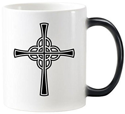 Religion Christentum Heiligen Belief Kirche schwarz weiß Kreuz Kultur, Design Art Illustration Muster 'wärmeempfindliche Farbwechsel Farbe Tasse Milch Kaffee mit Griffe 350 ml