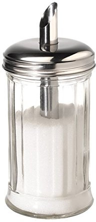 getgastro Zuckerdosierer aus Glas und Edelstahl, Schraubdeckel aus Edelstahl, mit Dosier-Rohr/Ø 7,5 cm, Höhe: 17 cm, Inhalt: 0,32 ltr. | Sun