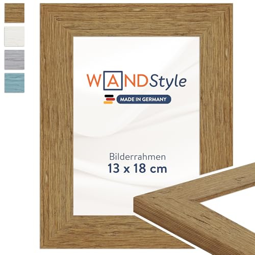 WANDStyle Bilderrahmen 13x18 Eiche, rustikaler Bilderrahmen Holz 13x18 cm | Hochwertiger Holzbilderrahmen, Posterrahmen aufstellbar, Rahmen 18x13 cm, Fotorahmen H750 - Made in Germany