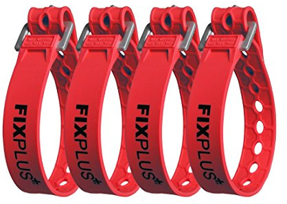Fixplus-Strap 4-pack - spännrem för säkring, fastsättning, buntning och fastspänning, tillverkad av specialplast med aluminiumspänne 35 cm x 2,4 cm (röd)