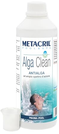 Metacril Alga Clean + Botella Dosificadora Graduada, Elimina Algas, con Acción Abrillantadora, para Piscinas Y Spas - 1 LT