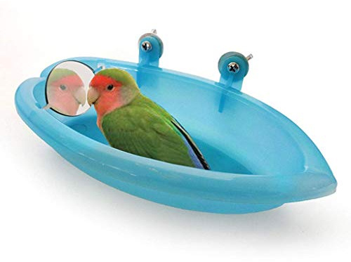 BSGP Vogeltränke mit Spiegel Spielzeug für kleine Papageien Sittiche Nymphensittiche Sittiche Wellensittiche Finken Kanarienvogel Afrikanische Grau Kakadu Käfig Dusche Badewanne Futterstation Napf
