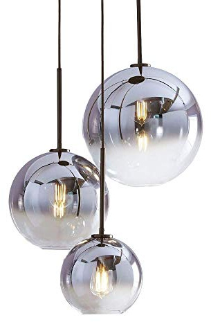 MZStech Set 3-flammig Globe Farbverlauf Glas Pendelleuchte,Modern Glas Hängeleuchte Kronleuchter Licht (Silber)