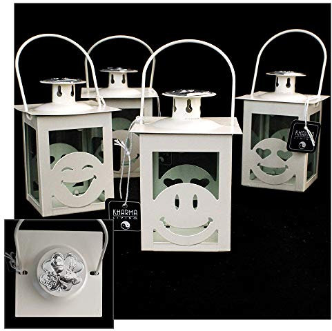 DLM-31546 (Kit 6 Pezzi) Lanterna Bianca Faccine Emoticon Smile con Quadrifoglio Calice della Prima Comunione Kharma Living Shabby Chic bomboniera