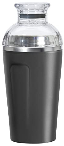 OGGI Groove Insulated Cocktail Shaker-17oz Double Wall Vacuum Insulated Stainless Steel, Tritan Lid has Built In Strainer, Ideal Cocktail Mixer, Martini Shaker, Margarita Shaker, Black