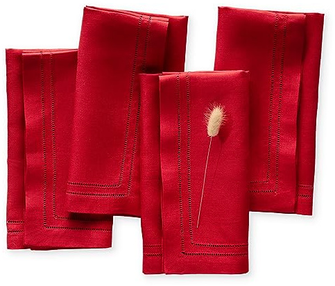 Servietten aus 100 % reinem Leinen, Doppelsaum, Rot, 4 Stück, 50,8 x 50,8 | Servietten mit gesäumtem Rand, perfekt für den täglichen Gebrauch, besondere Veranstaltungen, Weihnachten