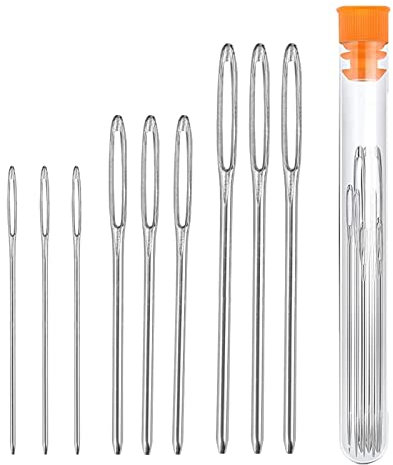 Jaimela 9 Piezas Agujas Romas Ojo Grande, 3 Tamaños Aguja de Acero Afilada, Puntas Diferentes Agujas de Coser a Mano para Coser Lana Tela Cuero Pellejo (5.2, 6, 7CM)
