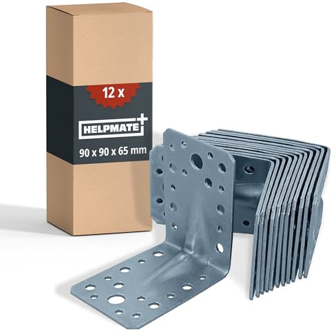 HELPMATE – 12 collegamenti angolari con nervatura 90x90x65 mm – Connettore per legno con zincatura galvanizzata e passivato blu – Squadretta perforata con protezione anticorrosione eccellente