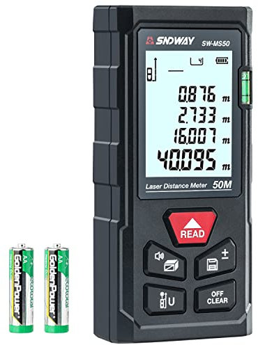 Laser Measure Device 165ft (50m), Digital Tape Measure with Bubble Level and Large LCD Display, Portable Digital Measure Tool Range Finder, Area/Volume/Pythagoras Measurement - 99 Max storage Record