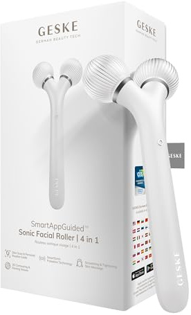 GESKE | SmartAppGuided™ Sonic Facial Roller | 4 in 1 | Gerät für Gesicht | Derma Roller | Professioneller Gesichtsroller | Strafft und definiert die Haut im Gesicht