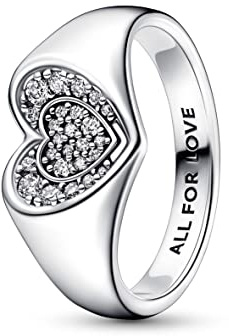 PANDORA Strahlendes Herz Pavé Siegelring aus Sterlingsilber mit Zirkonia in der Farbe Silber, PANDORA Moments Collection, Gr.54, 192491C01-54