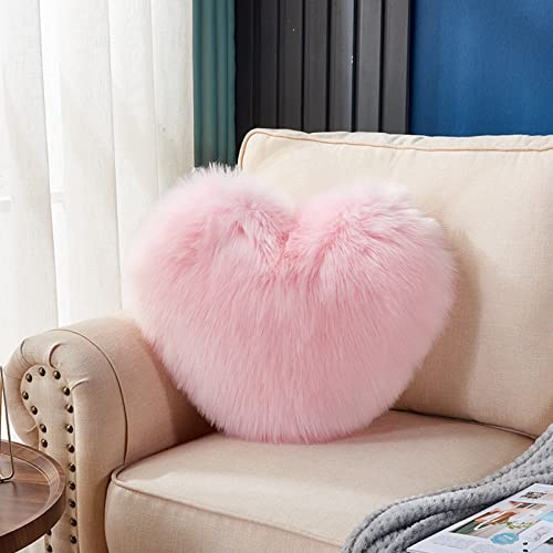 Somerway Flauschige Herzkissen, Kunstpelz, Liebesherz, Dekokissen, Plüschkissen, Lendenwirbelsäule, Sofakissen für Zimmer, Couch, Bett, Dekoration Hell-Pink