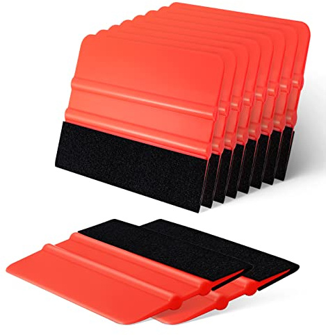 FOSHIO 10Stück Rakel Set Filzrakel mit Filzkante Filzrakel zur Verklebung von Folie Wandtattoo,Fensterfolie Tönungsfolie Rakel für Auto Rot Rakel,10cmx7.5cm