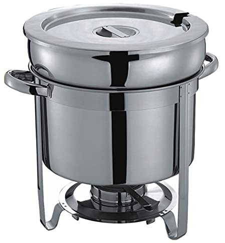 Soup Chafing Matvärmare, soppavärmare i rostfritt stål Chafing Disk Bufféset med vattenpanna, skavning, ram, bränslehållare och lock för fester (silver), 11L