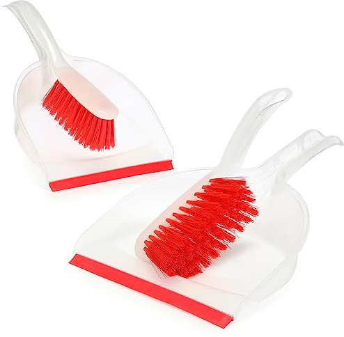 com-four® 2X Kehrgarnitur - rotes Kehr-Set aus Handfeger und Kehrschaufel - farbenfrohes Haushaltsreinigungsset aus Handbesen und Kehrblech (2 Stück - rot)