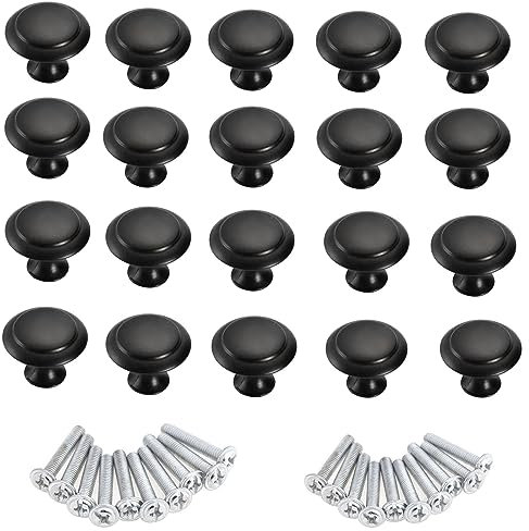 ZHIHUITL Pomo para Armario Redondo,20pcs Tirador de puerta de armario,Tirador para Cajón,para Puertas Armarios de Cocina,Manija redonda del armario con tornillos de montaje(Negro)