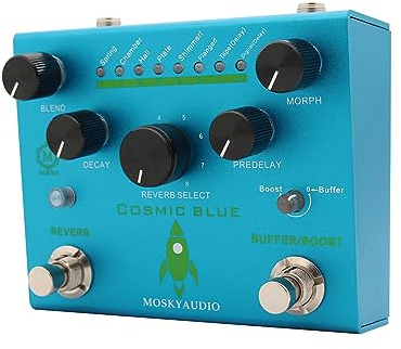 summina Digitales Reverb-Pedal Effektpedal Digital Reverb Gitarreneffektpedal MOSKYAudio Gitarren-Effektpedal, digitaler Reverb mit Puffer/Booster, Nachhall, Gitarrenpedal, Dual-Fußschalter-Reverb-
