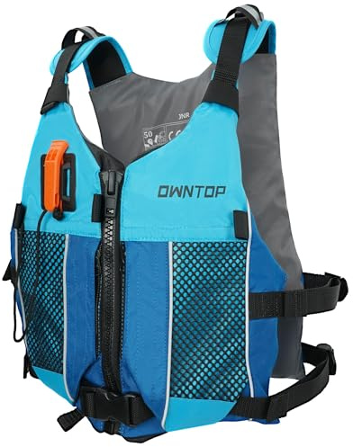 Owntop Swim Jacket Adult, Lightweight Kayak Swim Vests, Hydration Pocket for Wakeboard, Boating, Fishing, Water Sports (Blue, M/L)