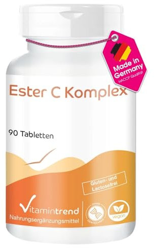 Vitamintrend Ester C Komplex, 90 Tabletten, mit Vitamin C, Hagebutten-Extrakt, Acerola und Rutin, Nahrungsergänzungsmittel vegan ohne Magnesiumstearat, in Deutschland hergestellt
