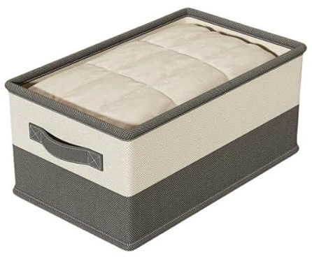 AURMOO Caja de Almacenamiento, 58 L Cajas de ordenación, Organizadores en Cajas con Tapas, Cubos de Almacenaje, Plegable, Tela No Tejida(55x35x30cm,Gris/Beige,2 Unidades)