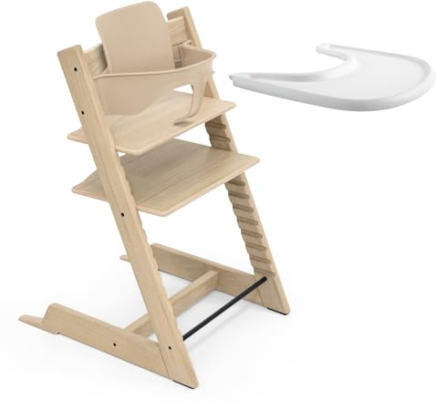 Hochstuhl Stokke Tripp Trapp Eiche (Natur) mit Tablett Stokke (weiß)