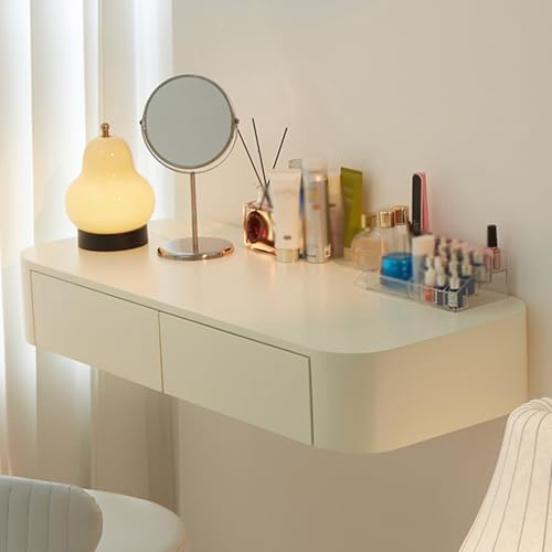 Scrivania con specchio da toeletta, piccola toletta con sospensione, per camera da letto, con 2 cassetti, tavolo da trucco per camera da letto, regali per ragazze e donne (60 x 42 x 16 cm)