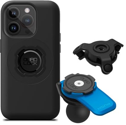 QUAD LOCK 1 Kugel-Adapter Handyhalterung für Motorrad mit Vibrationsdämpfer und MAG-Hülle für iPhone 14 Pro