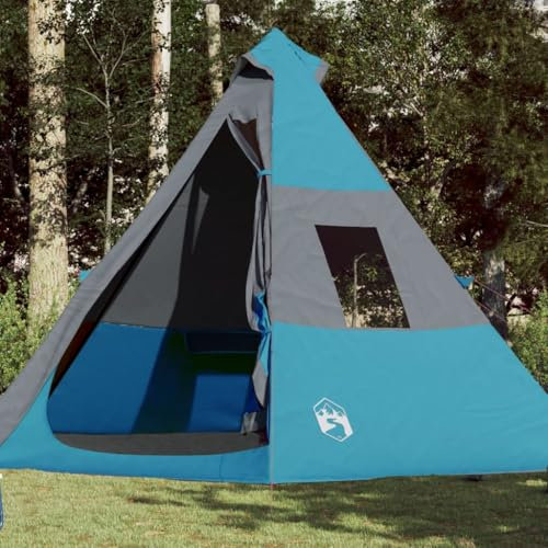 Tino Tech Tipi Tente de camping pour 7 personnes - 350 x 350 x 280 cm - Tente familiale - Grande tente à lancer - Tente de festival - Tente de trekking pour famille - Polyester et polyéthylène - Bleu
