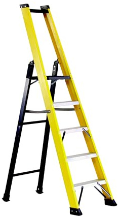 Escalera Fiba de Fibra de Vidrio con Plataforma - Aislante, Ancha y Segura para Trabajos Eléctricos - Homologada EN131 - CEI EN50528 (FIBA3, 3 peldaños)