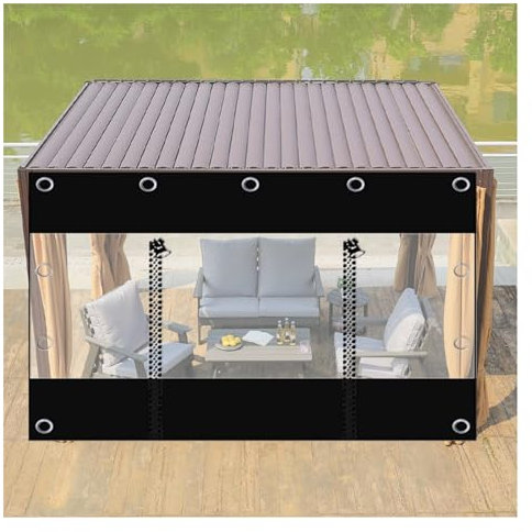 ZXCASDF Rideaux D'extérieur,Rideaux De Bâche Noire Claire Étanche Extérieur,Panneaux Latéraux De Bâche pour Pergola Gazebo Patio,Rideaux De Séparation,avec Fermeture Éclair(H2.5xW8m/H8.2xW26.2ft)