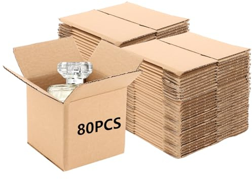 Oungy 80 Stück Kraftpapier Geschenkboxen 10x10x10cm Versandkarton Klein, Kartons Versand Braun Faltkarton, Geschenkschachtel mit Deckel für Den Versand Von Kleinen Gegenständen, Spielzeug, Geschenken