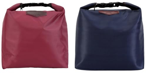 Set mit 2 Thermo-Lunchtaschen, wasserdicht und leicht, für Warm/Kälte, Reisen, Büro, Picknick, Weinrot (Rot) und Marineblau (Blau), elegante Thermo-Lunchtasche