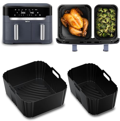 ENSINE Air Fryer Silicone Liners For Tefal Dual Easy Fry XXL 11L, 2pcs Reusable Liners For Air Fryer Dual Drawer Baskets EY942BG0, Black,Easy to Clean, Non-Stick, Dishwasher Safe